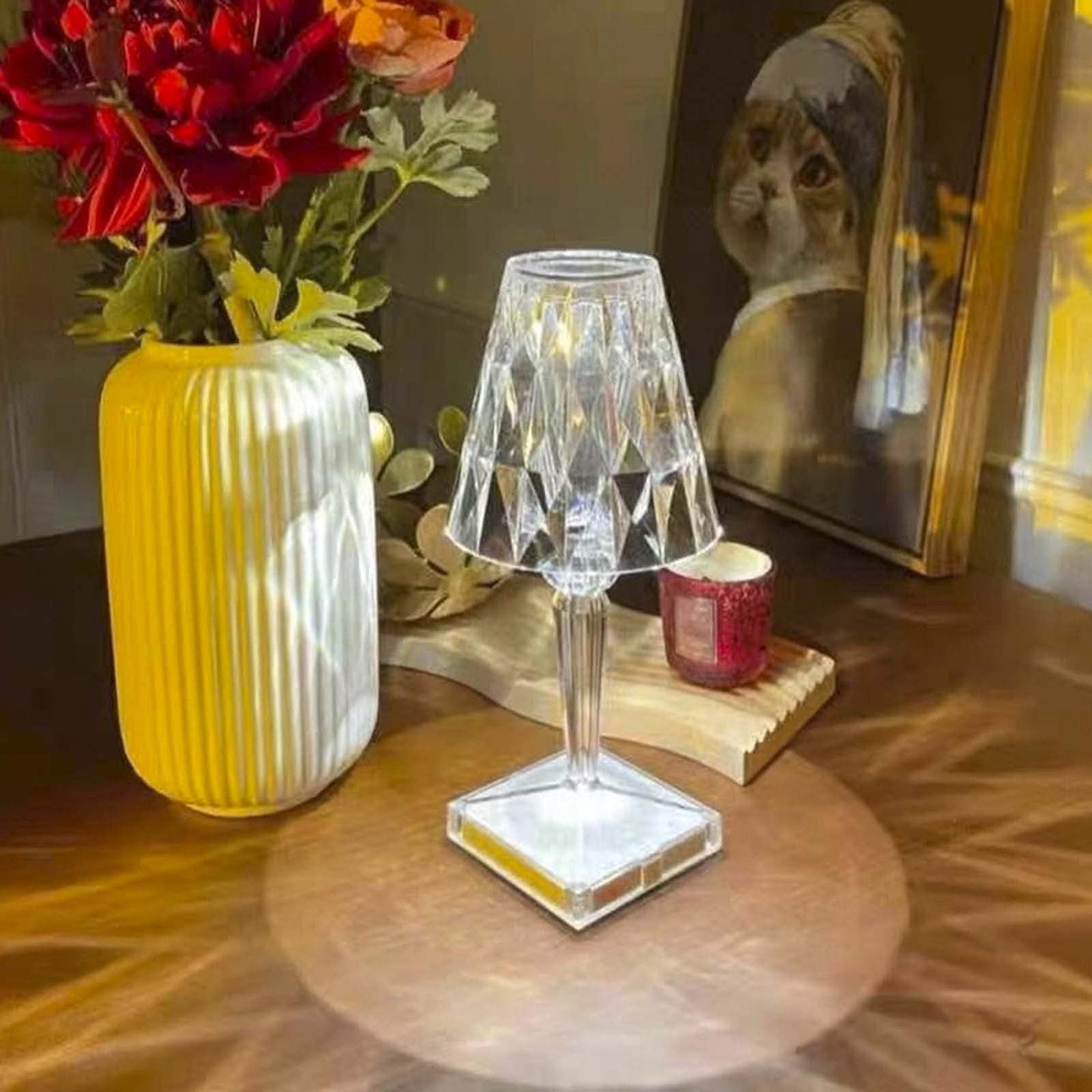 Diamond Crystal LED Table Lamp - USB Rechargeable Touch Control Desk Light for Ambiance & Decoration