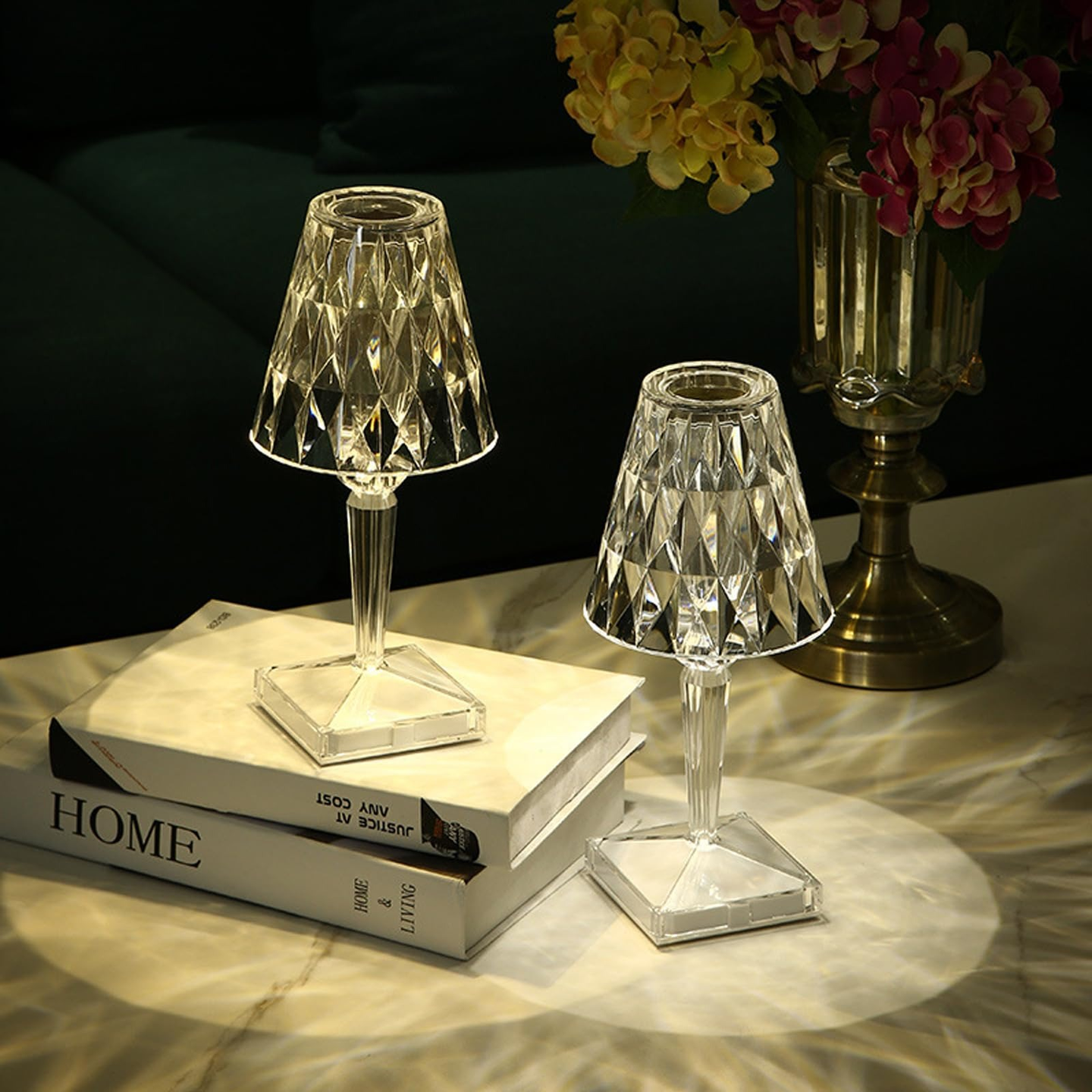 Diamond Crystal LED Table Lamp - USB Rechargeable Touch Control Desk Light for Ambiance & Decoration