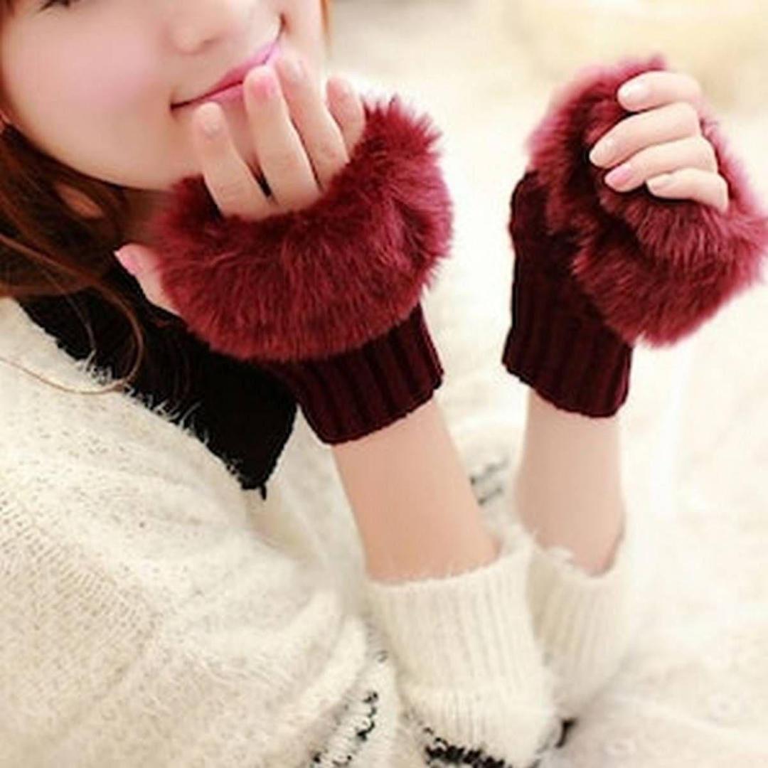 Cozy Multicolor Fur Lined Gloves - 2 Pcs for Women
