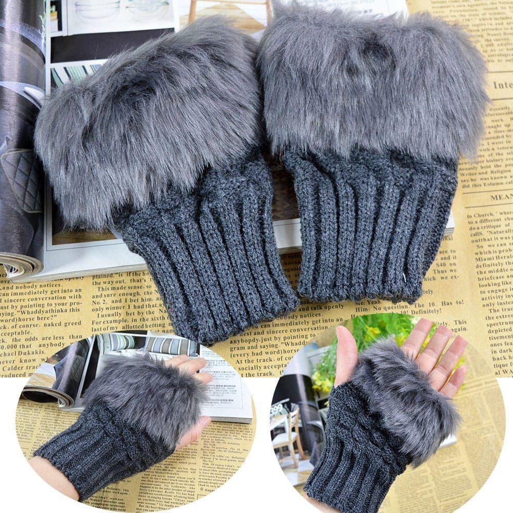 Cozy Multicolor Fur Lined Gloves - 2 Pcs for Women