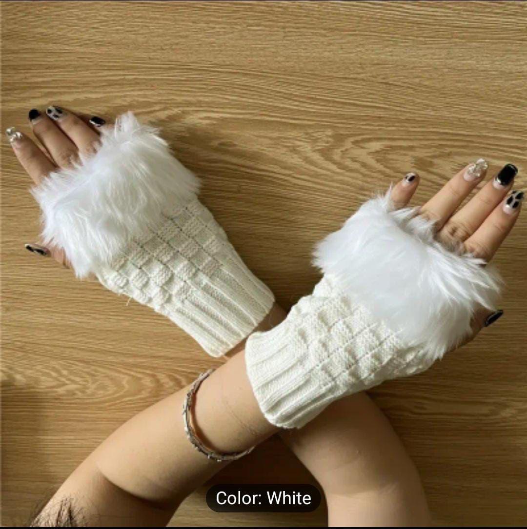 Cozy Multicolor Fur Lined Gloves - 2 Pcs for Women
