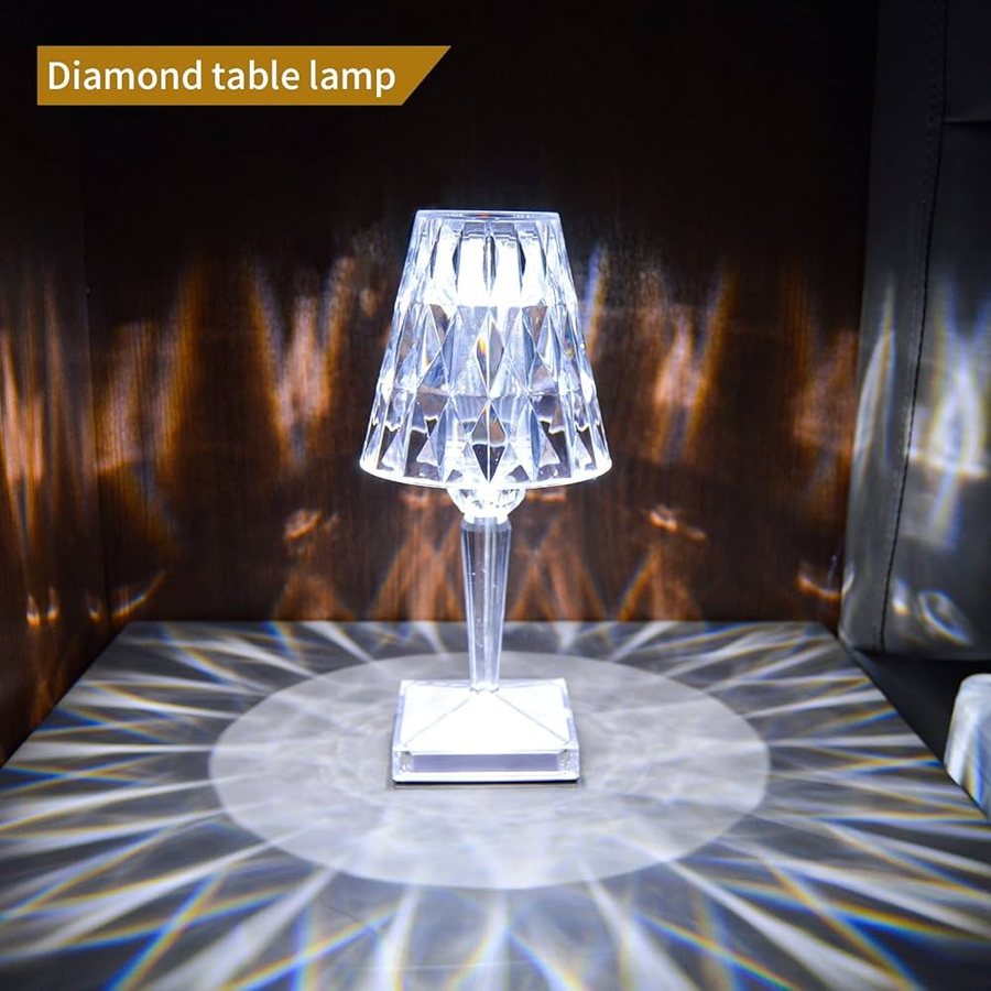 Diamond Crystal LED Table Lamp - USB Rechargeable Touch Control Desk Light for Ambiance & Decoration