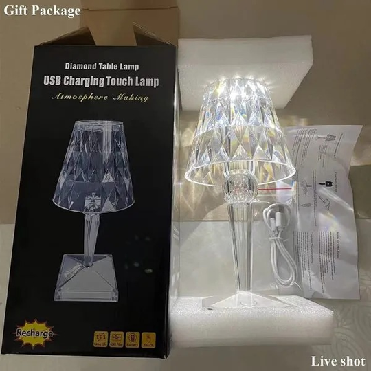 Diamond Crystal LED Table Lamp - USB Rechargeable Touch Control Desk Light for Ambiance & Decoration
