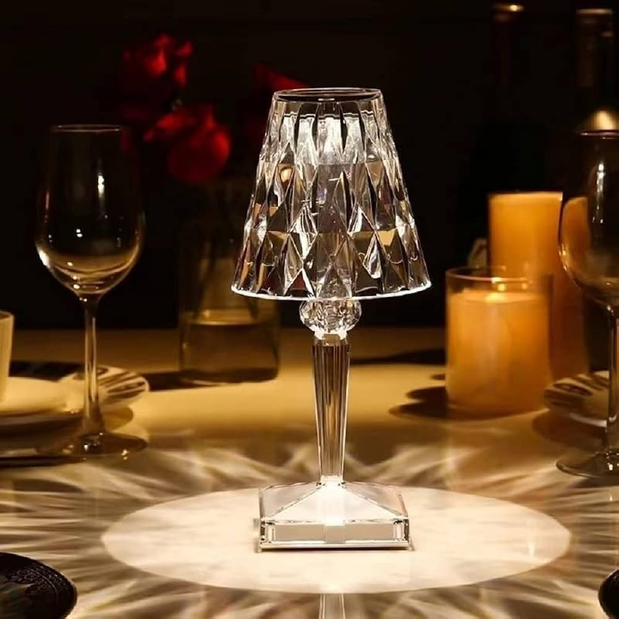 Diamond Crystal LED Table Lamp - USB Rechargeable Touch Control Desk Light for Ambiance & Decoration